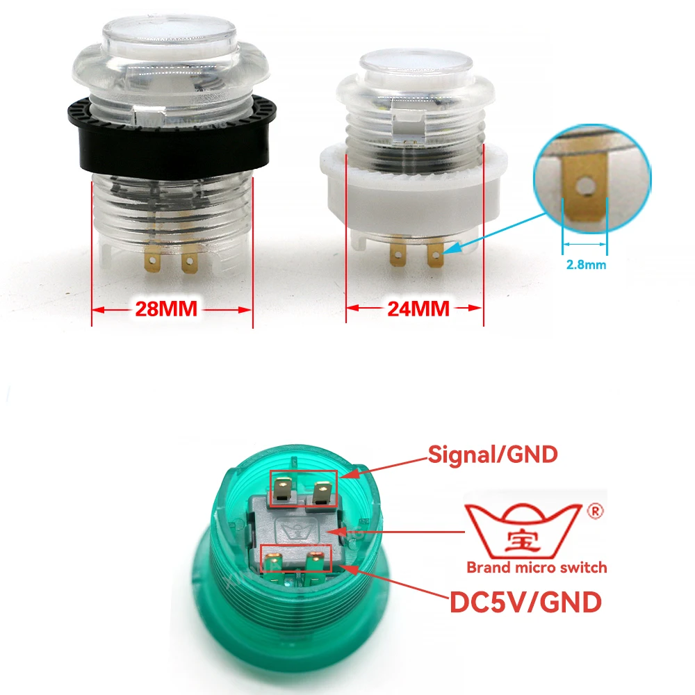 5V Light Push Button Round 28mm 24mm Baolian Microswitch For Board Arcade Game Machine Hitbox Controller Neo Geo LED Console Diy