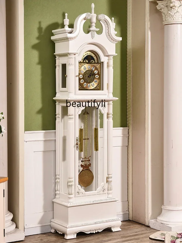 cqyEuropean-Style Floor Living Room Villa Retro Vertical Clock North Star Mechanical Pendulum White Clock Classical