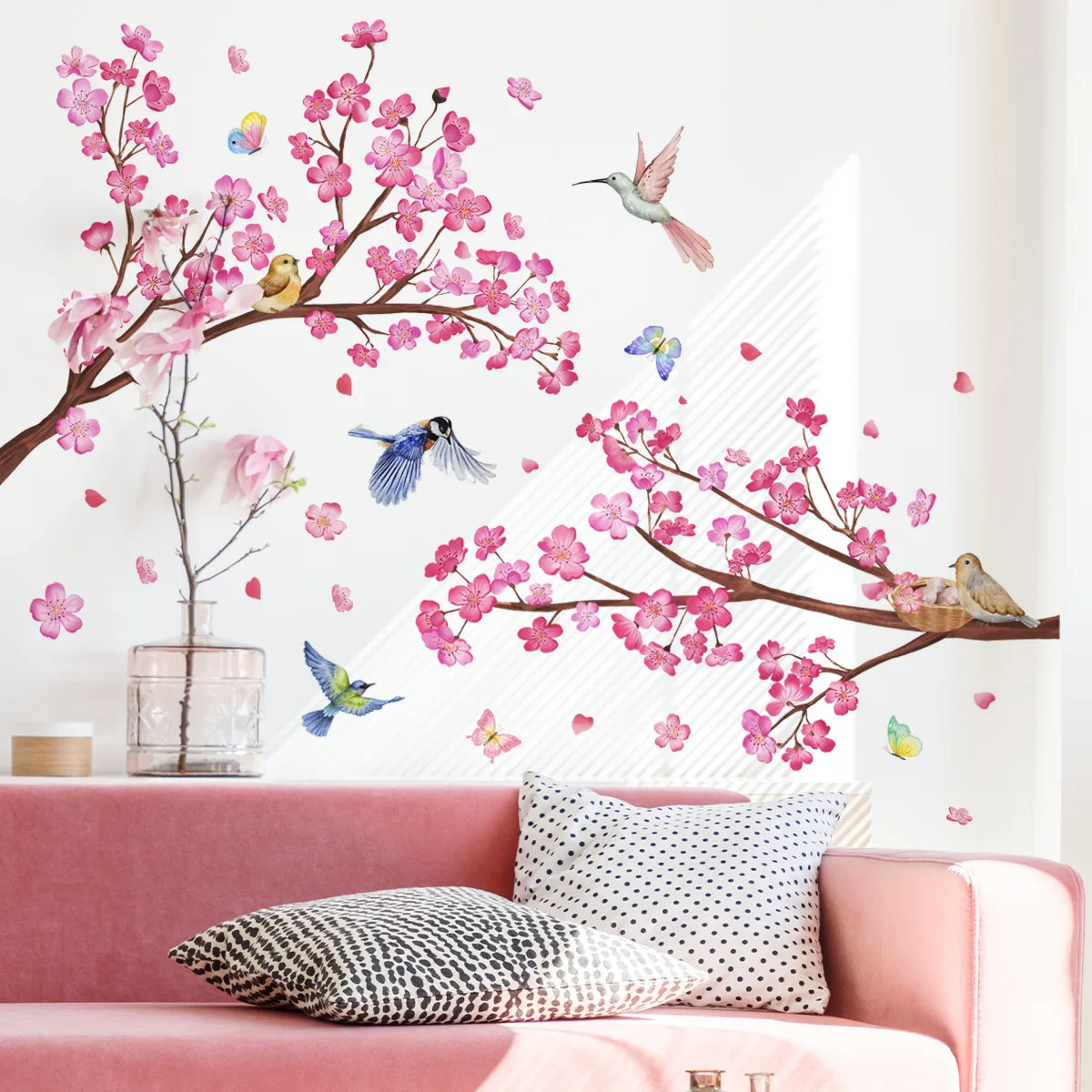 2pcs Floral Bird Butterfly Wall Stickers Bedroom Living Room Room Warm Background Decorative Mural Wall Sticker Wallpaper Ms2375