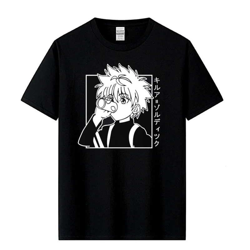 Men's Casual High Quality 100% Cotton T-shirt Tops Kawaii Hunter X Hunter Tshirt Killua Zoldyck T-shirt Anime Tee Shirt