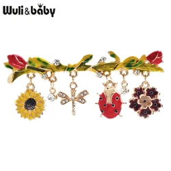 Wuli&baby Cute Insects Flowers Brooches Pins For Women Lady France Style Enamel Animal Plants Party Brooch Gifts