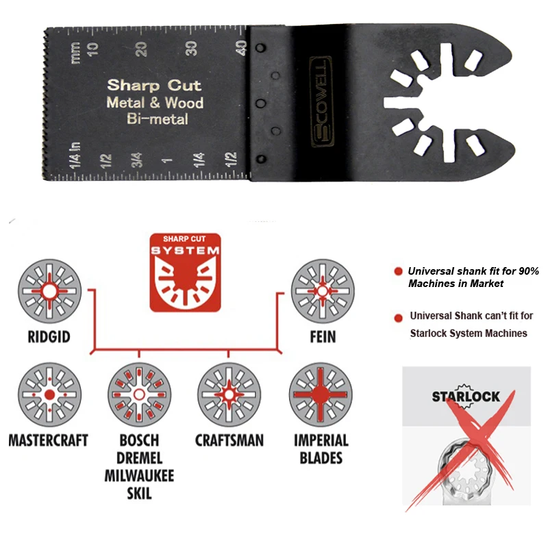 Arbor HSS hojas de sierra oscilantes universales, sin bloqueo starlock para máquinas herramientas múltiples, corte de clavos de Metal suave