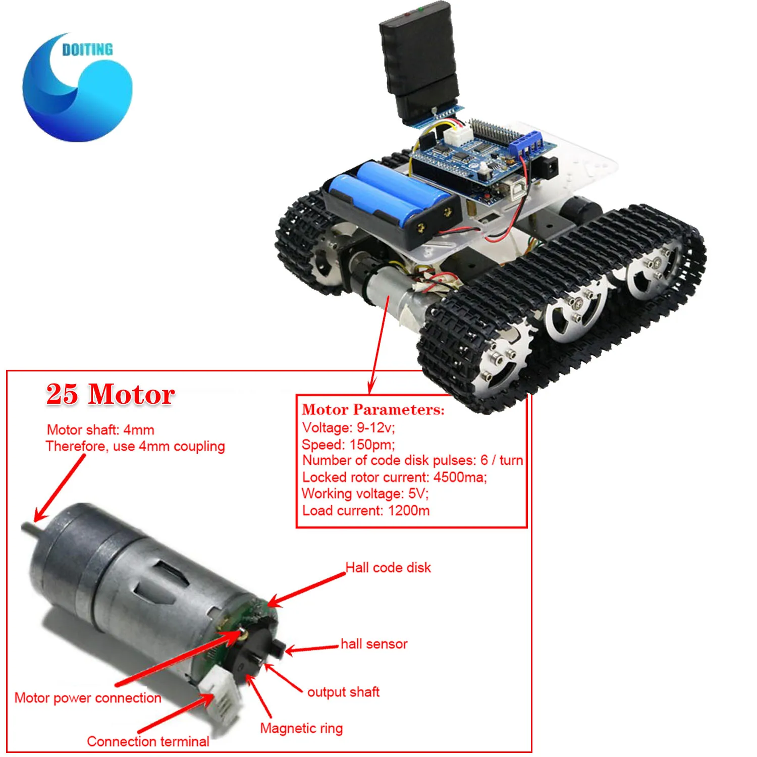 Handle/Bluetooth/WiFi RC Control Mini T100 Robot Tank Chassis Car Kit for Arduino with Control Road Motor Driver Board, WiFi