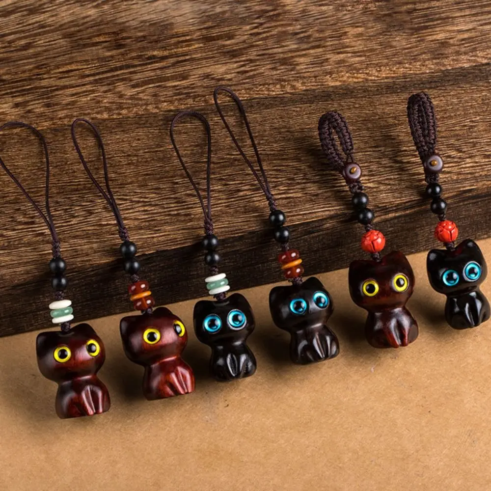 Making Accessories Charm Cat Shape Lucky Blessing Sandalwood Key Chains Jewelry Findings Keychain Components Wood Car Keyring