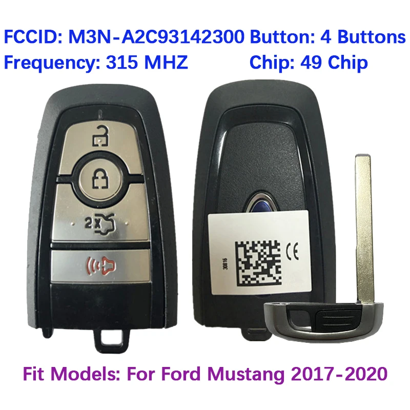 

CN018066 Original 4 Buttons Smart Remote Control Key FCC M3N-A2C93142300 49 Chip 315MHz Keyless Go For Ford Mustang 2017-2020