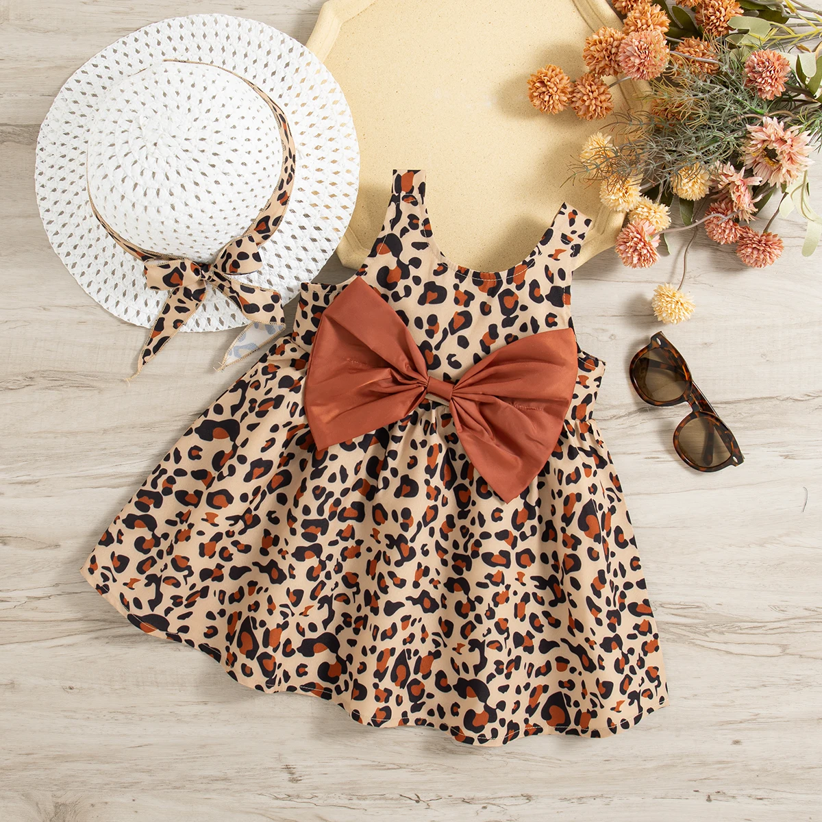 Baby Girl Dress Summer Baby Girl Leopard Print Bow Decoration Baby Girl Suspender Dress Cute Dress Up Party Baby Girl Dress With