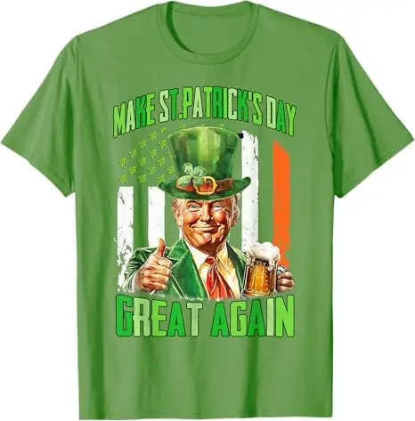 Camiseta americana Make St Patrick's Day Great Again Shamrock Trump, moda para hombre, camiseta con gráfico de bandera de EE. UU., trajes de manga corta