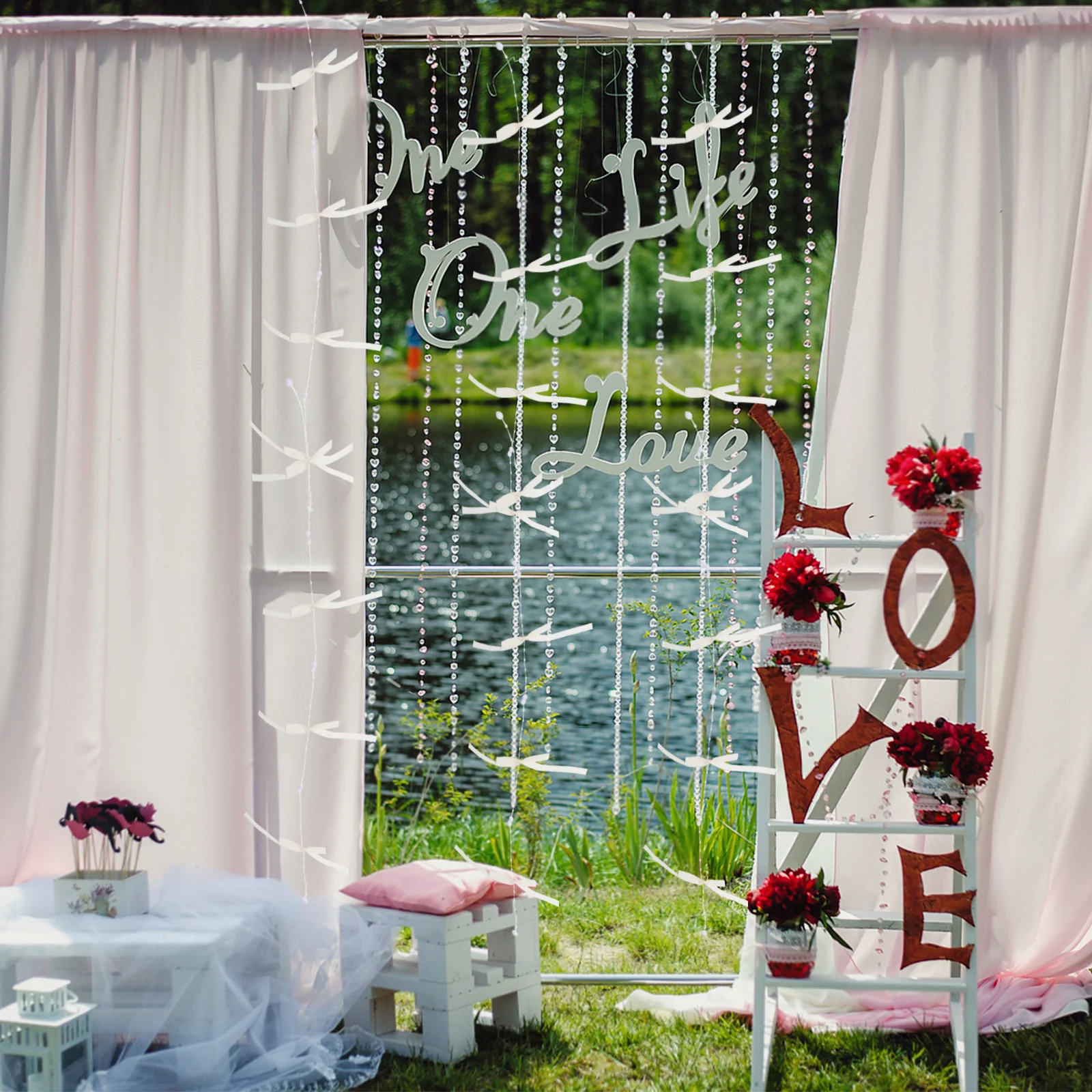 

Decorative Beaded Curtain Unique Bow Design for Window Doorway Room Divider Wedding Party Home Decor Beige Beaded Door Curtain