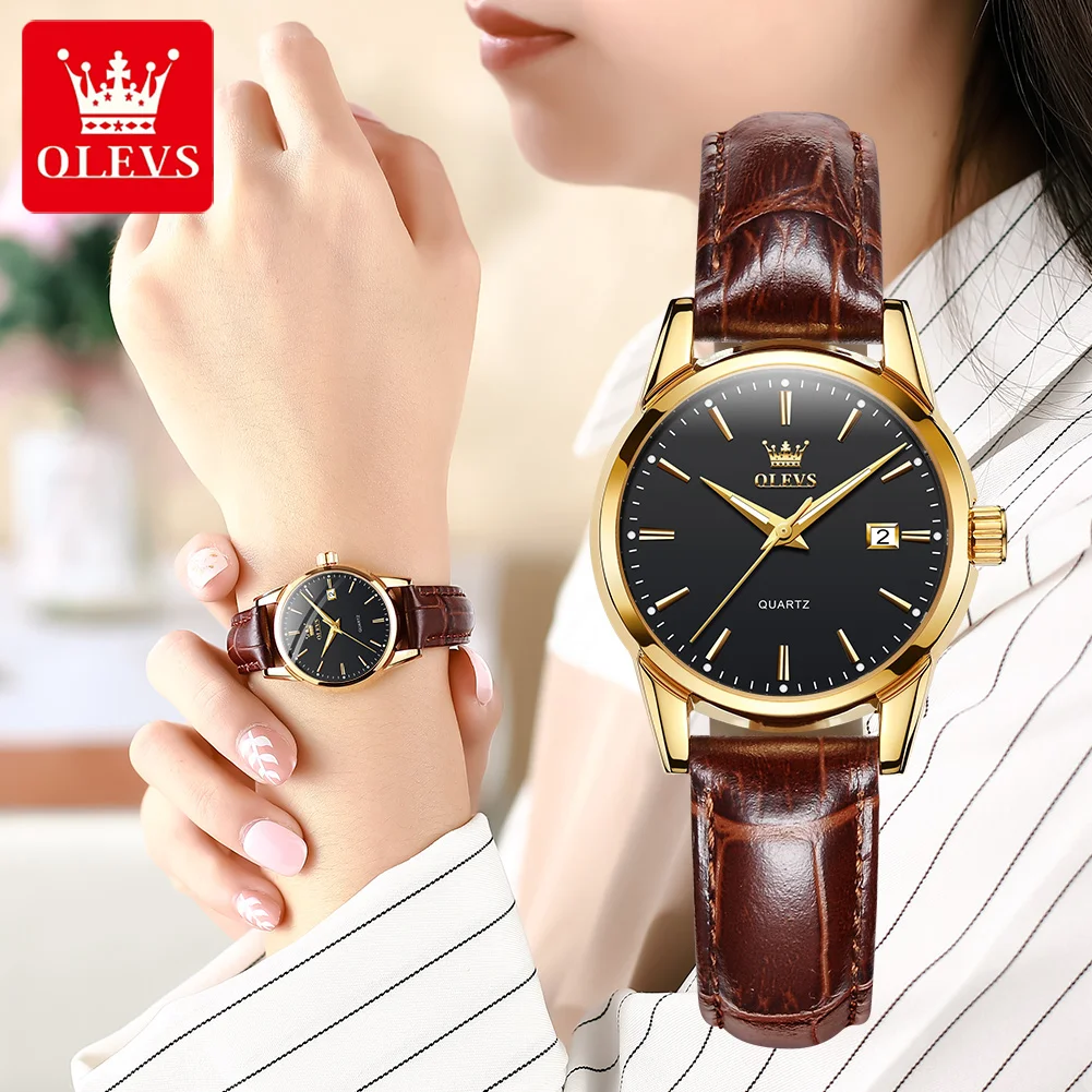 

OLEVS 6898 Classic Leather Strap Women Watches Luxury Waterproof Luminous Ladies Quartz Wristwatch Business Date Watch for Women