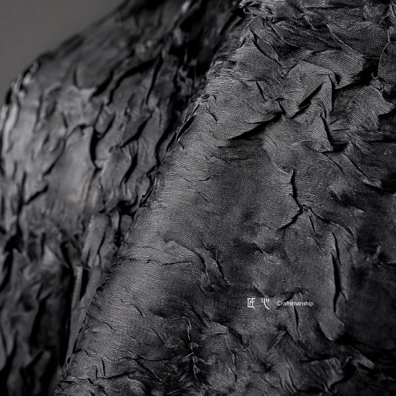 

Black Water Ripple Pattern Pleating Wrinkled Fabric Creative Clothing Designer Diy Sewing By The Yard Cloth