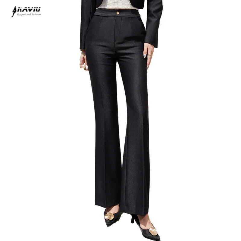 NAVIU Flare Pants Women High Waist Bellbottoms Long Pant Wide Leg Autumn Slim Trousers Lady Sexy Highstreet Bottoms