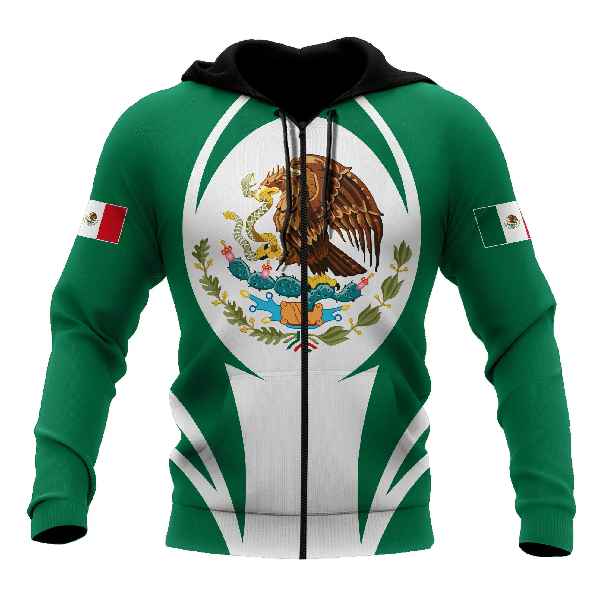 Mexico National Flag Printing Men's Zip Hoodie Fashion 3D Eagle Pattern New in Sweatshirts Autumn Casual Oversized Pullover Tops