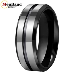 MenBand 6/8mm Tungsten Carbide Men's Women's Wedding Ring with Groove Center, Surface and Bevel Polished for a Comfortable Fit