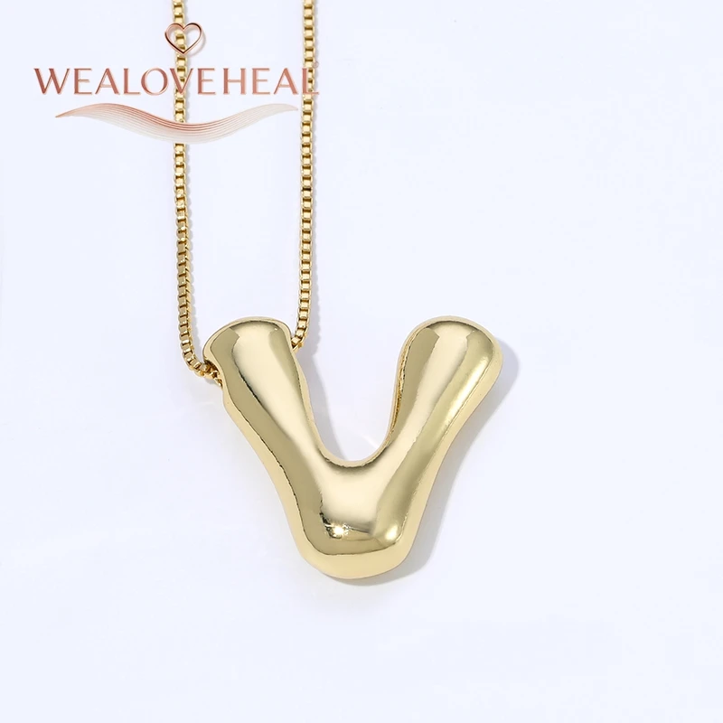 lange kette，halsketten herren，muttertagsgeschenk，schmuck frauen，halskette，18K Vergoldete Messing A-Z Ballon-Buchstaben-Halskette, Puff-Buchstaben-Anhänger, Klobiger Glänzender Personalisierter Namens-Alphabet-Schmuck – Detail 40