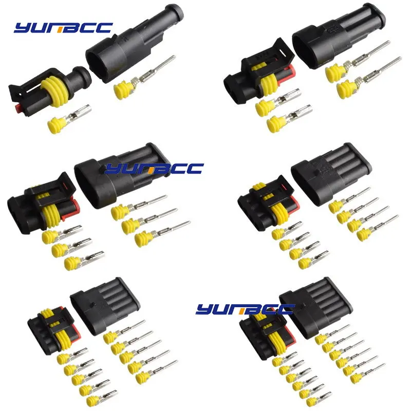 2-5sets Kit 2 Pin 1/2/3/4/5/6 Pins for Car Waterproof Connector Way AMP Super Seal Waterproof Electrical Wire Connectors