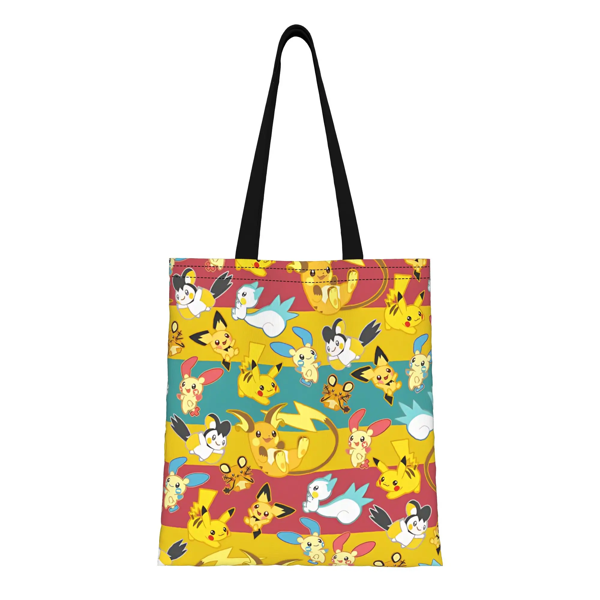 

1 шт. большая холщовая сумка-тоут для школы с забавным и милым дизайном Покемон Пикачу, складная, с шикарным узором, подарок