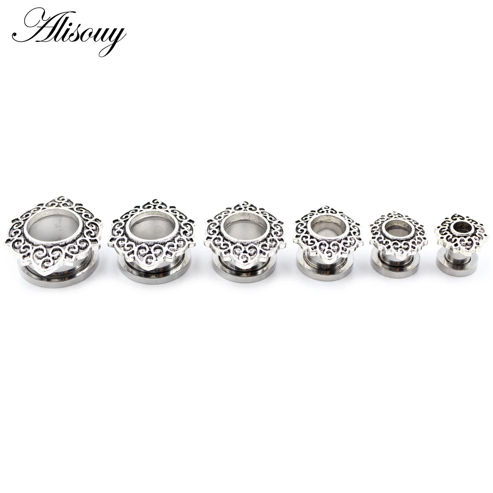 Alisouy 2 Stück Edelstahl Blume Zirkonia Mond Stern Uhr Herz Schraube Ohr Tunnel Plugs Expander Messgeräte Körper Piercing Schmuck – Detail 35