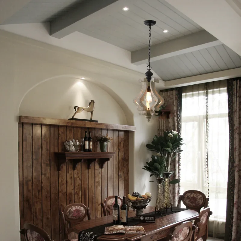 SANDYHA Vintage Wood Chandelier Pendant Light Stylish Indoor Home Decor Ideal for Living Room Restaurant Bar Corridor Unique