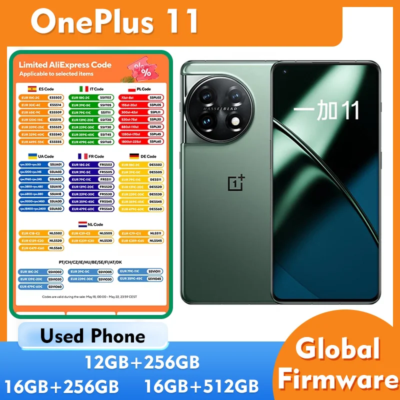 OnePlus 11 5G 5000mAh Versión Global 16GB 256GB Pantalla AMOLED 2K 120Hz Carga de 100W Teléfono Usado