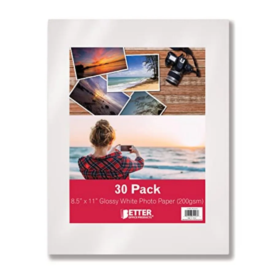 Glossy Photo Paper, 8.5 x 11 Inch, 30 Sheets, 200 gsm, Letter Size, 30-Count Pack