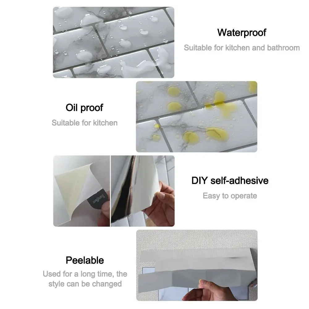 Waterproof Self Adhesive Tile Wall Stickers Moisture-proof Anti Fouling Wall Decal Heat-resistant Oil-proof Stove Sticker