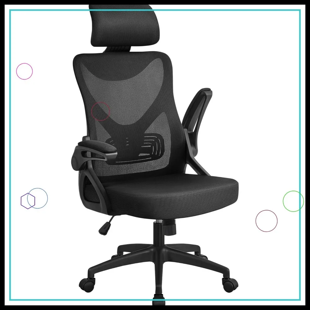

Ergonomic High Back Office Chair with Headrest, Flip-up Armrests and Lumbar Support for Home Office Study, Black