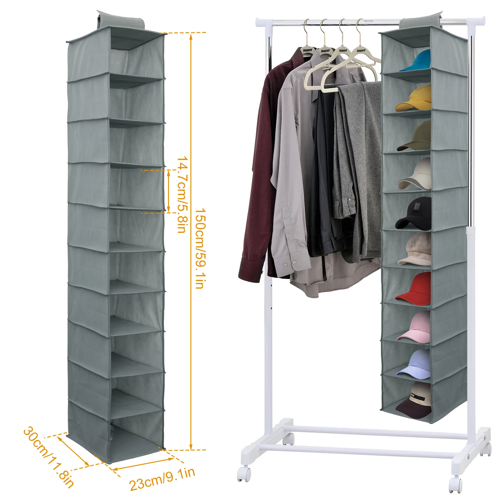 Scarpiera Da Appendere 10 Strati In Tessuto Non Tessuto - Pieghevole E Salvaspazio Per Armadio - Contiene Scarpe, Vestiti, Borse, Cappelli - 2