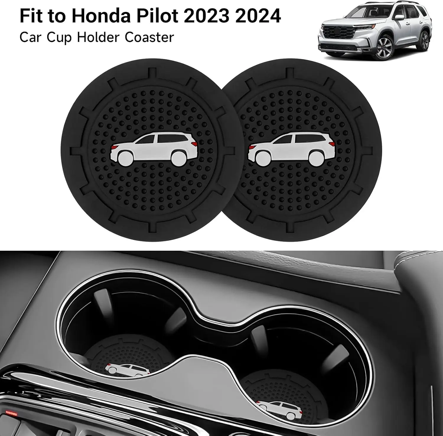 2Pcs Car Cup Holder Coaster Compatible with 2023 2024 2025 Honda Pilot Interior Accessories Silicone Non-Slip Water Bottle Holde