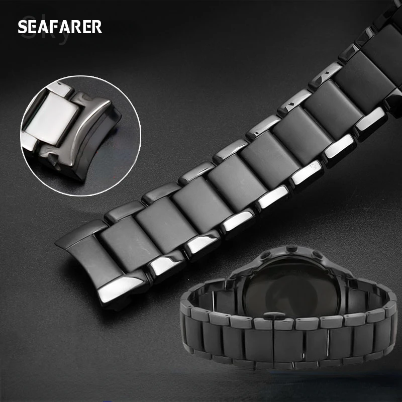 WatchBands Ceramic Watch Band Male for Armani Ar1400 1410 1451 1452 Black Watch Bracelet Female 22 24mm Watch strap