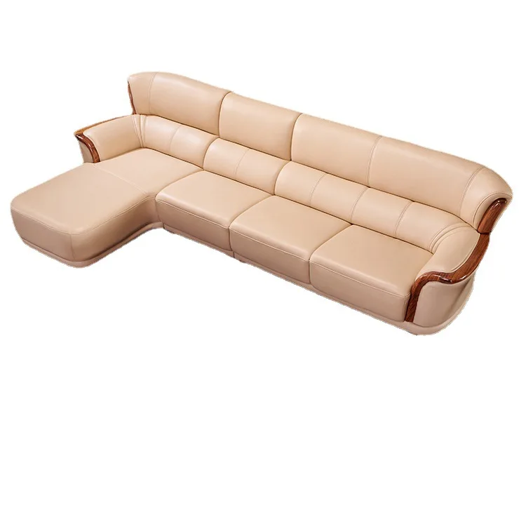 

Small apartment, modern, ebony wood, first layer cowhide, sofa combination