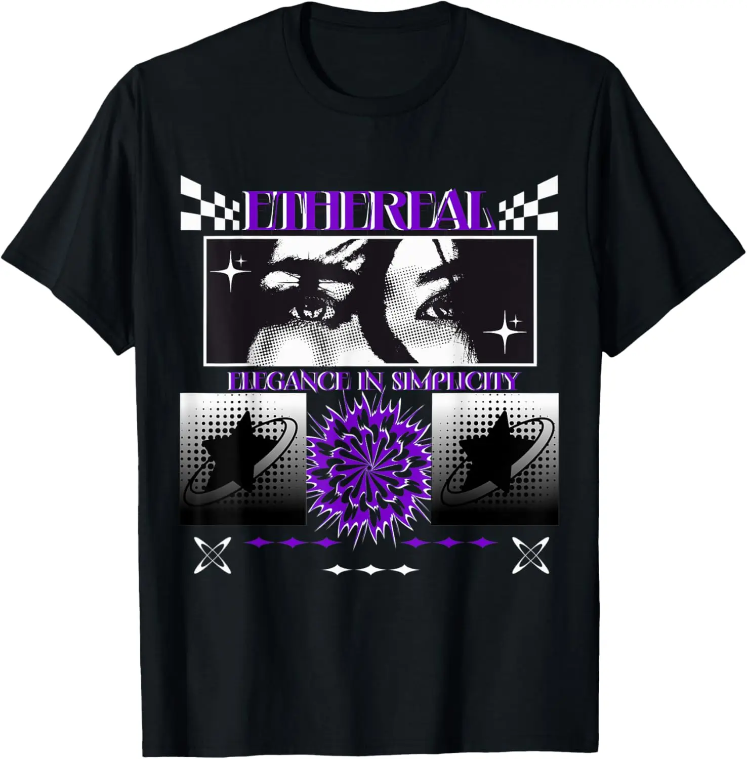 

Y2K Aesthetic Black and Purple Ethereal Star T-Shirt