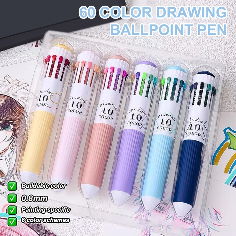 

【W】1set 60 Color Cartoon Ballpoint Pens Soft Grip Press Multicolor Writing Pen For Drawing Writing Office School Supplie