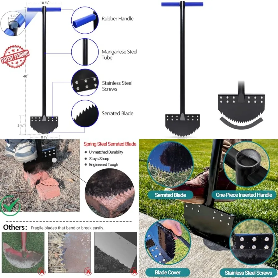 

One-Piece 40in Manual Edger Lawn Tool with Spring Steel Blade Manganese Steel Border Edger for Landscaping Rustproof Half Moon