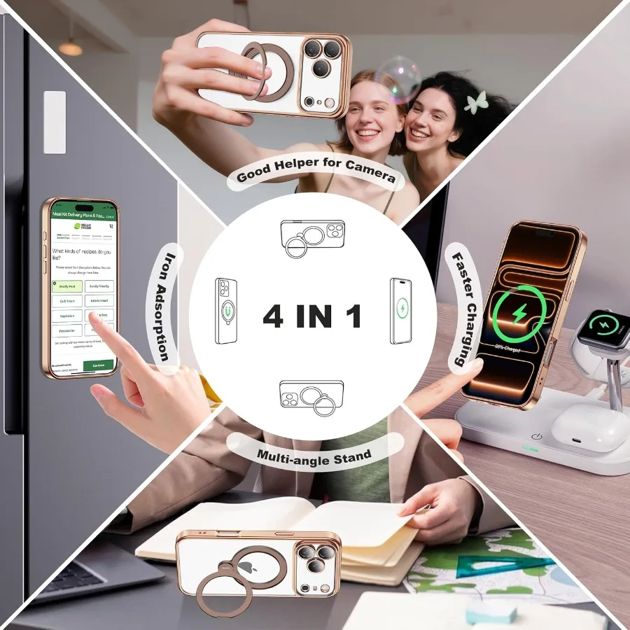 360도 회전 마그네틱 링 스탠드 아이폰 17 프로 케이스 호환 마그세이프 지원 풀 카메라 렌즈 보호 투명 보호 케이스