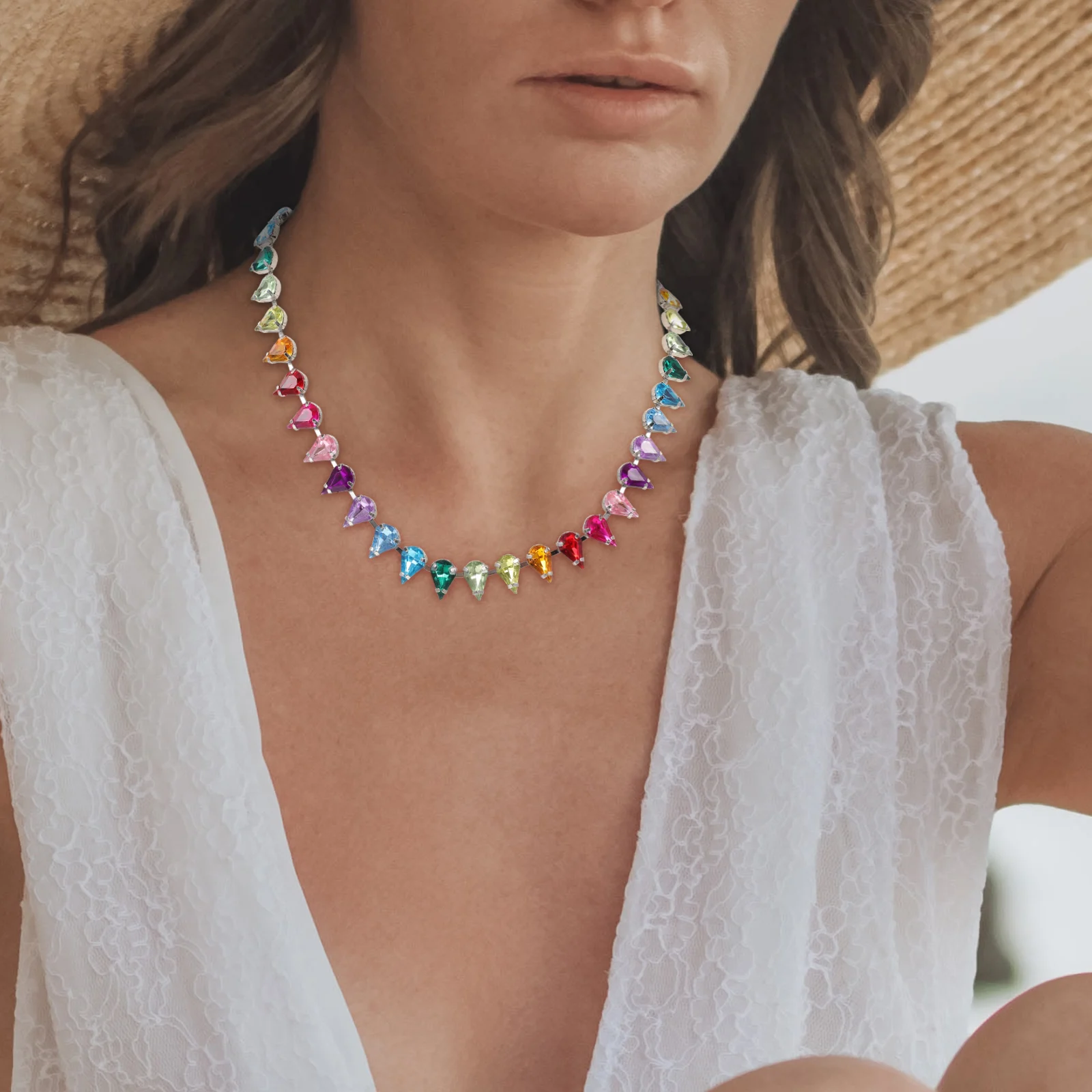 

2pcs Retro Clavicle Chain Necklace for Women Girls Rhinestone Fashionable Statement Jewelry Colorful Lasting Trendy Party