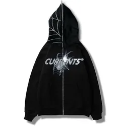 2023 Men Y2K Fashion Rhinestones Spider Print Hoodies Men's Gothic Style Long Sleeve Oversized Sweatshirts Zipper Jacket for Men