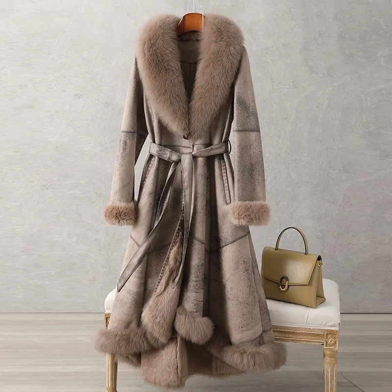 Mixed fur coat one-piece women's mid-length knee-length collar