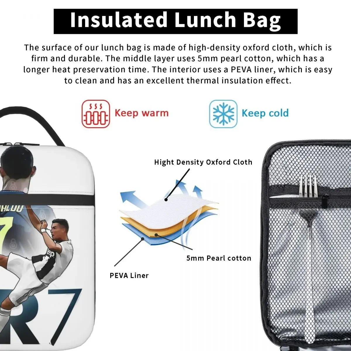 Gift For Everyone Cr7 Juve Insulated Lunch Bags For Outdoor Ronaldo Lover Storage Food Boxes Portable Cooler Thermal Lunch Box