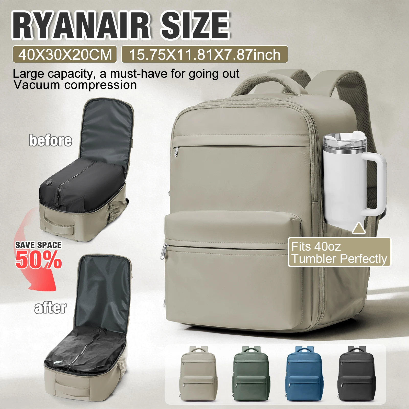 

Вакуумный компрессионный рюкзак, ручная кладь для Ryanair 40x30x20, сумка для ноутбука Wizzair, рюкзак для мужчин и женщин