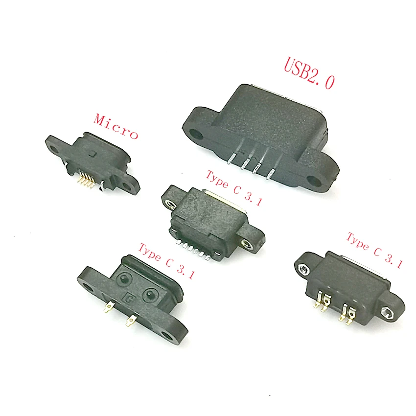 2/5/10 Pcs Micro Usb 5pin/Usb 2.0 A /Type C 3.1 Usb C Waterdicht Vrouwelijke Connector met Schroef Gat Voor Diy Fast Charger Cable