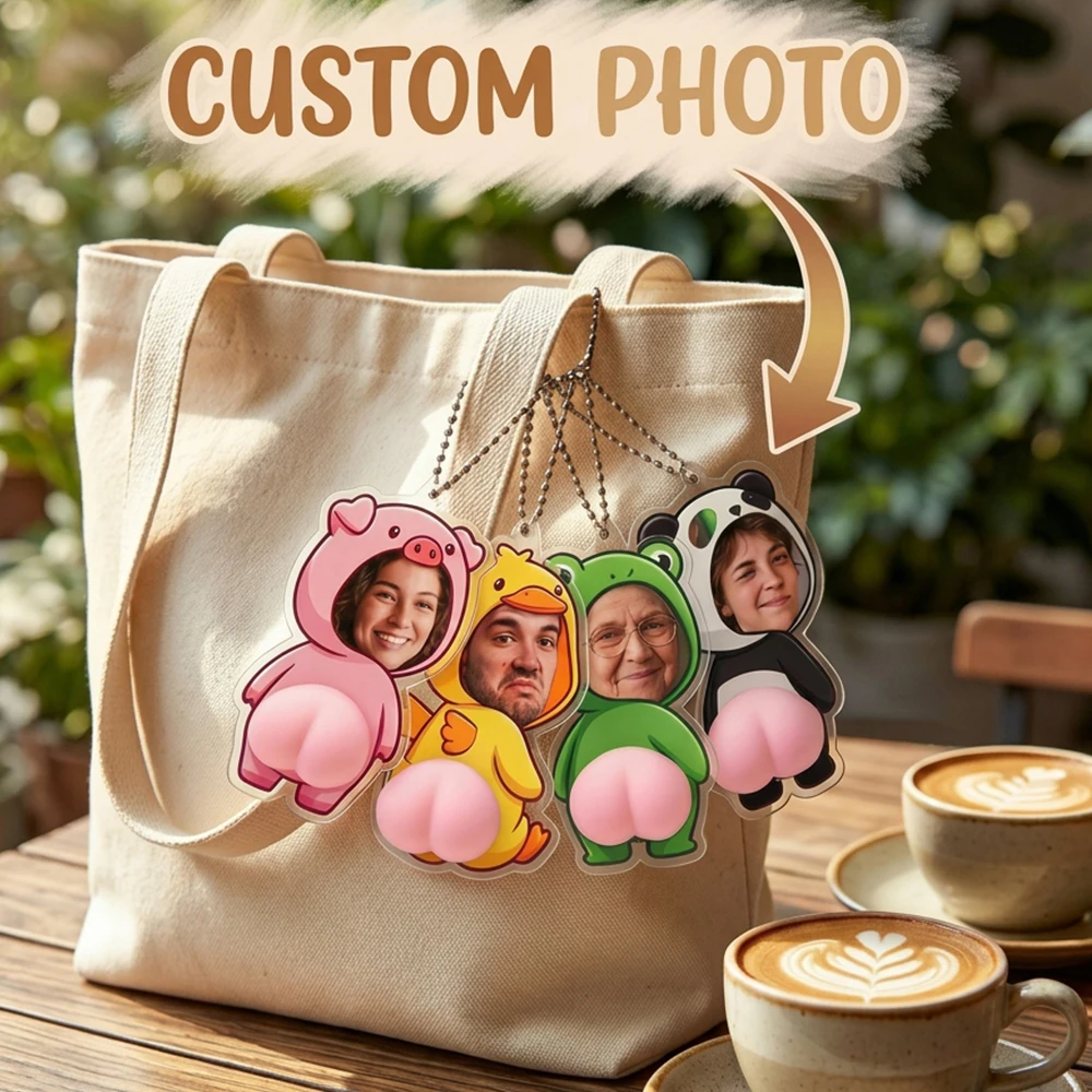 Personalized Custom Photo Animal Butt Acrylic Keychain,Cute Quirky Novelty Keychain,Acrylic,Prank Gift,Stress Relief,Party Favor