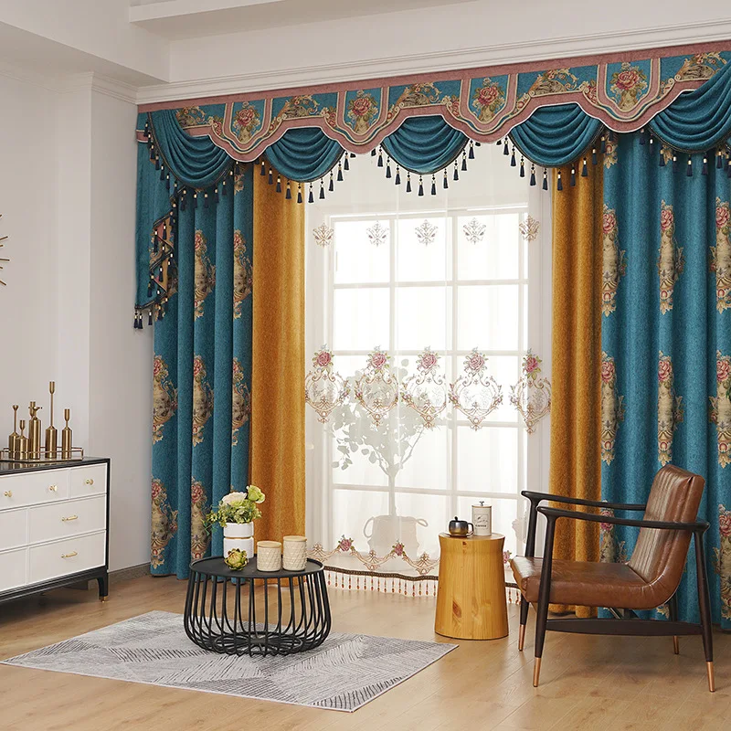 

New European Style High Precision Jacquard Blackout Partition Window Curtains for Living Dining Room Bedroom Villa Study Luxury