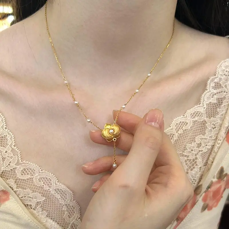 Rich and exquisite velvet gardenia pearl necklace antique gold craftsm brushed pearl collar chain tassel wedding jewelry - view 2