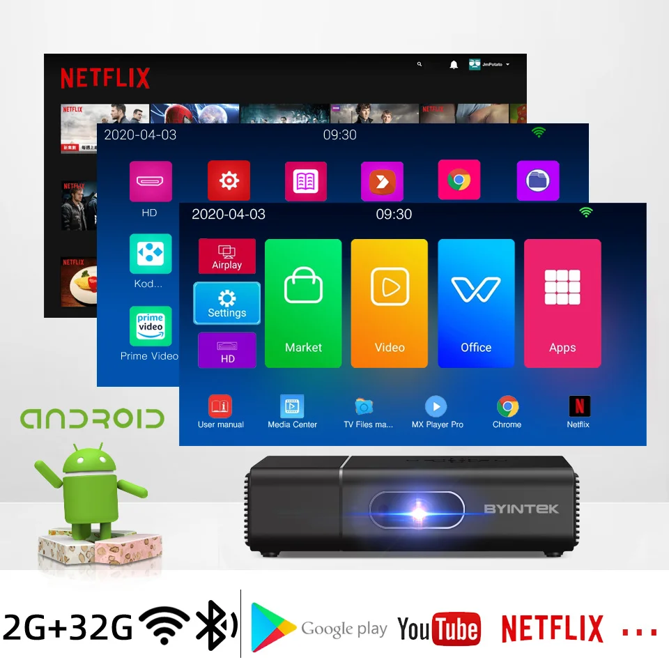 BYINTEK U30 Top Sale 3D 4K Projector Por   Pico Dlp Android Wifi Wireless Smartphone Home Cinema Projector