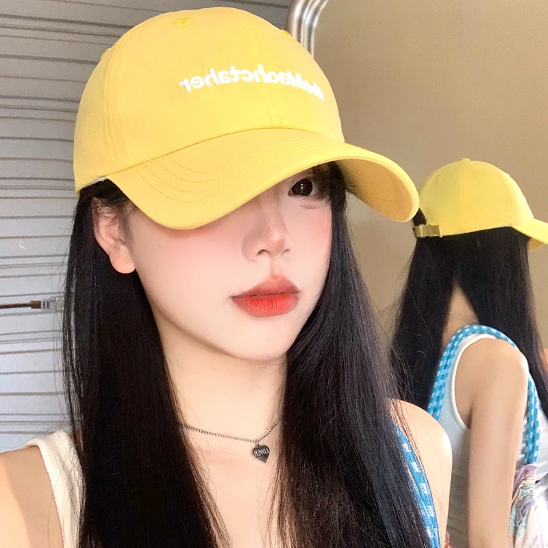 黄色の野球帽女性用韓国風多用途大型ヘッドサイズソフトトップダックビルハットワイドブリムフェイススリミングハット