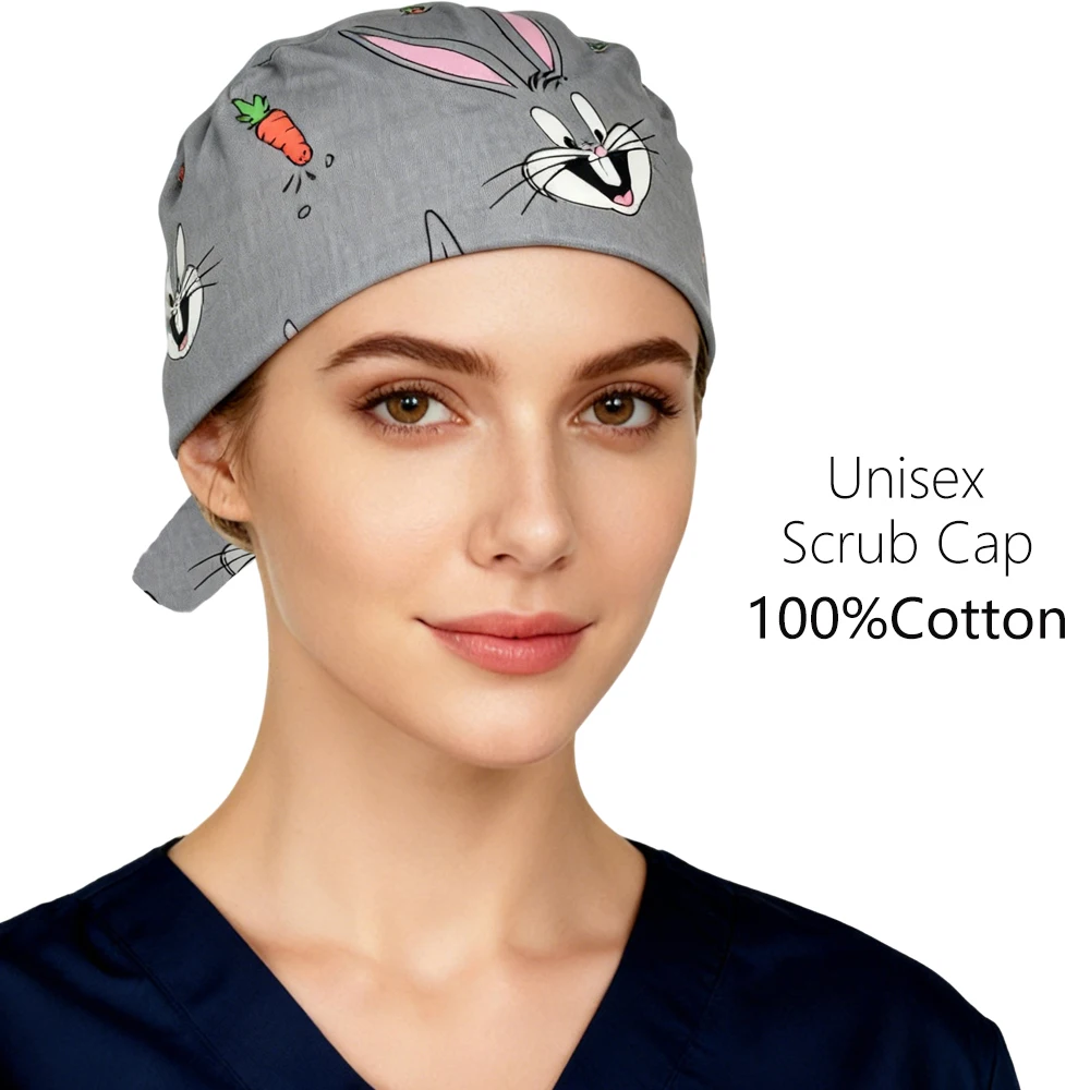 جديد الكرتون الأرانب فرك قبعة للمرأة رجل القطن ممرضة طبيب منتفخ القبعات للجنسين الأسنان الطبيب البيطري الحيوانات الأليفة متجر العمل قبعات جراحية