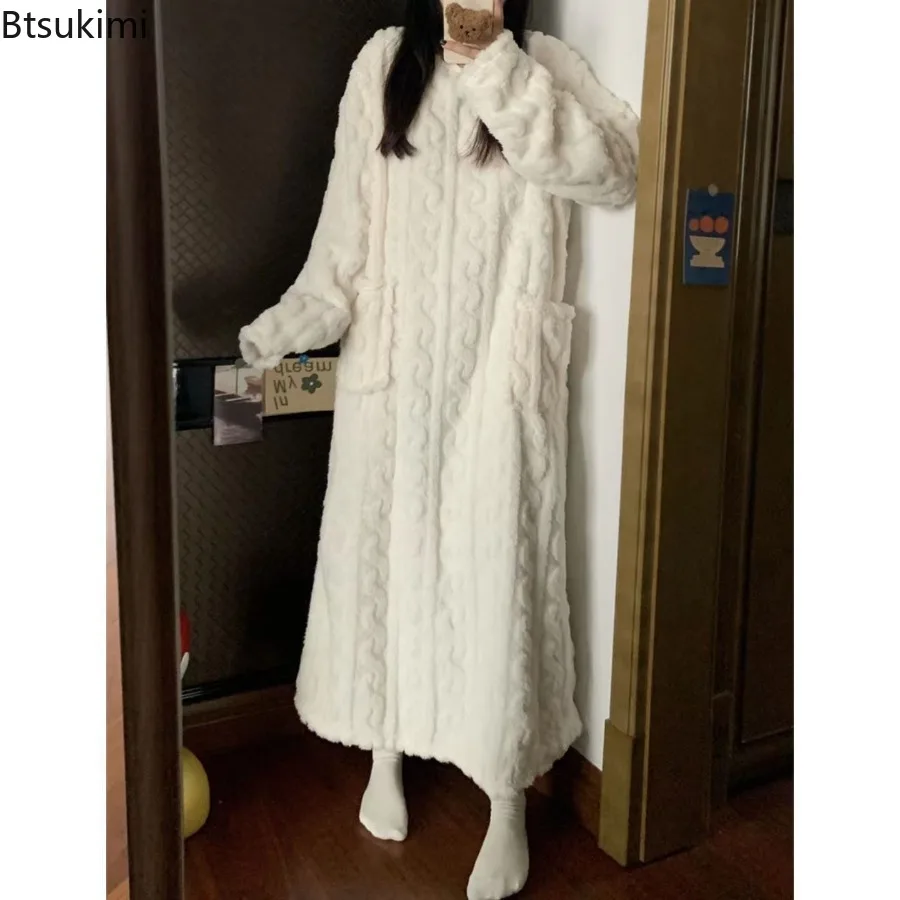 2026 بيجامة نسائية ملابس نوم دافئة فستان نوم من الفلانيل فستان سهرة سميك ثوب نوم ملابس نوم شتوية ملابس منزلية جديدة للنساء #1