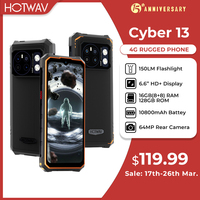 HOTWAV Cyber 13 Rugged Phone 10800mAh Massive Battery 8GB 128GB Smartphone 150LM Flashlight 6.6'' HD+ 64MP Android 14 Cellphone