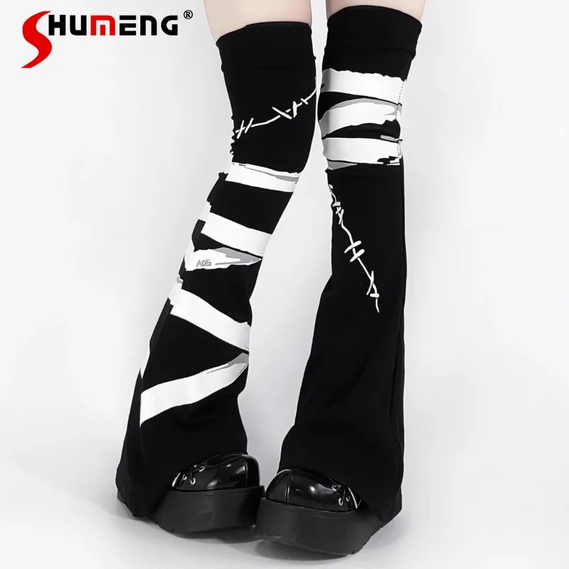 

Japanese Subculture Y2k Soft Girl Homemade Bandage Print Leg Warmers Over Knee Horn Micro Pressure Thin Stockings Cover Female