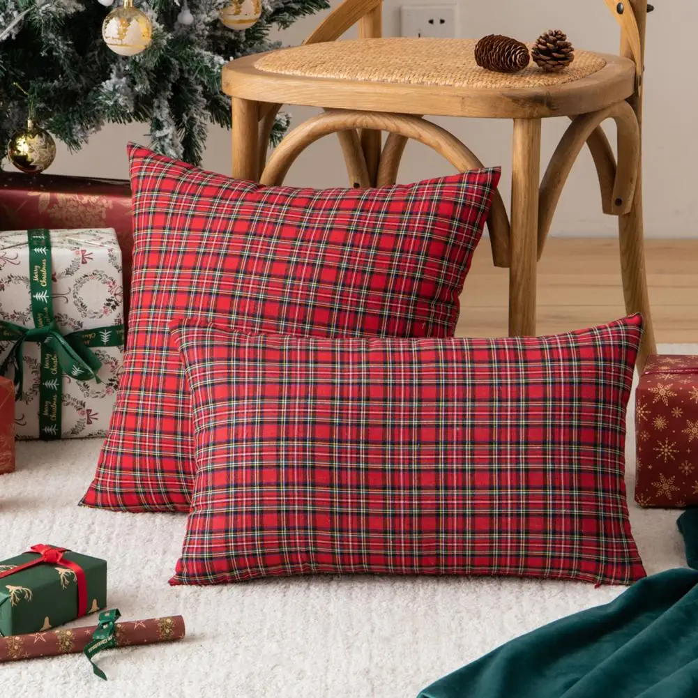 

Retro Pillowcase Plaid Print Pillow Case 18/20 Inch Frosted Surface Hidden Zipper Square Cushion Cover Bedroom Sofa Pillow Case